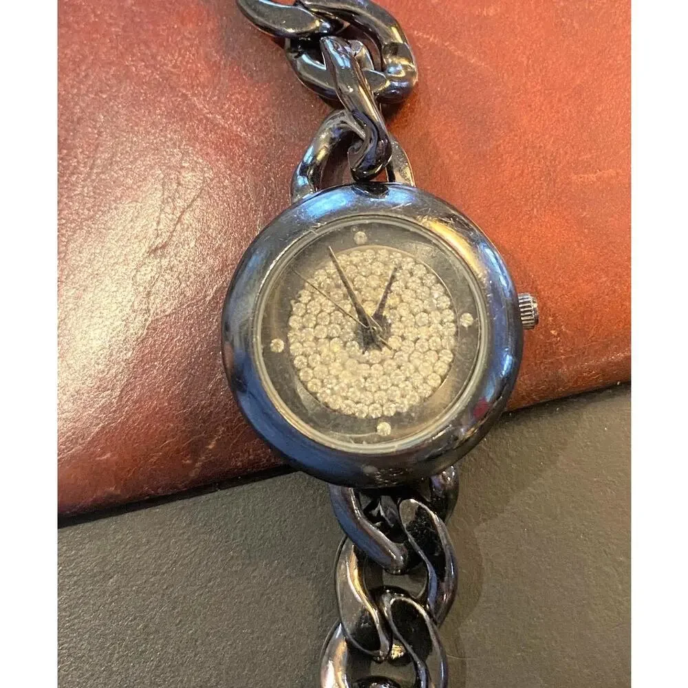 Women's 30mm Gun Metal Tone RJ Graziano Watch, Heavy Chain, Crystal Face